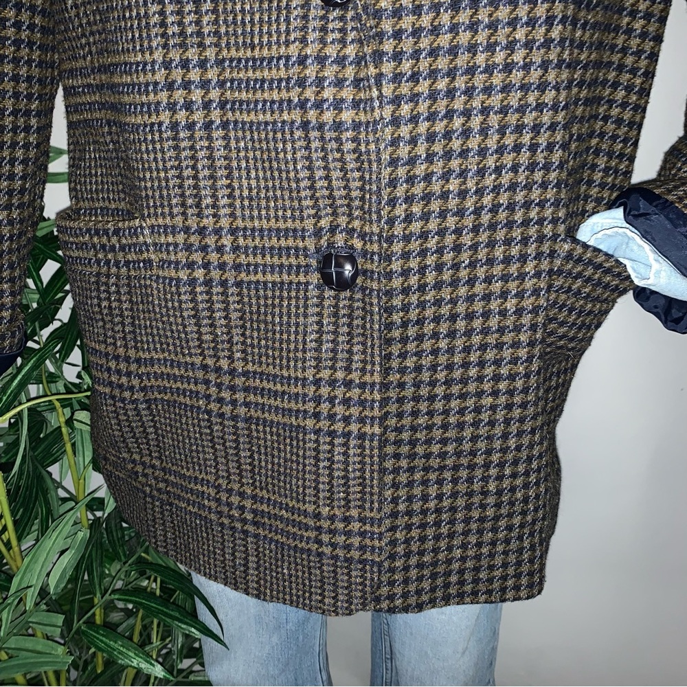 v i n t a g e :: Plaid Houndstooth Wool Leather Collar Blazer - Picture 11 of 13